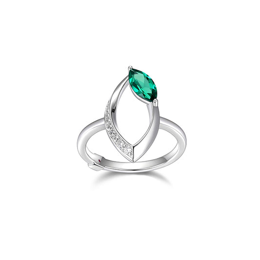 ELLE "Swing" Emerald and Pave Cubic Zirconia Marquise Shape Ring - Silver - Size 6