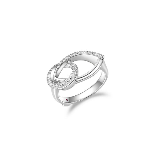 ELLE "Swing" Marquise and Oval Link Pave Cubic Zirconia Open Ring - Silver - Size 7