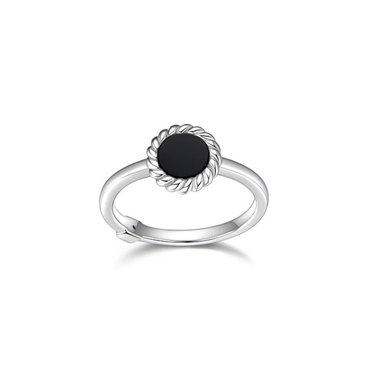 ELLE "Nautical" 6mm Round Black Agate with Rope Trim Ring - Silver - Size 9