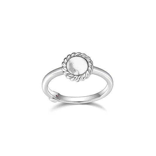 ELLE "Nautical" Round Howlite with Rope Trim Ring - Silver - Size 7