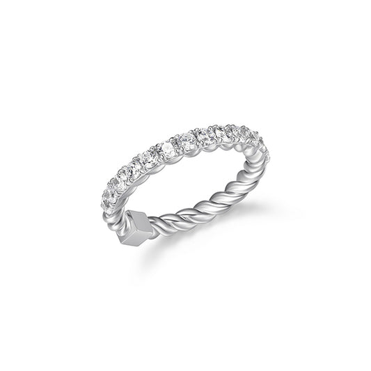 ELLE "Nautical" Rope Finish with Round Cubic Zirconia Ring - Silver - Size 7