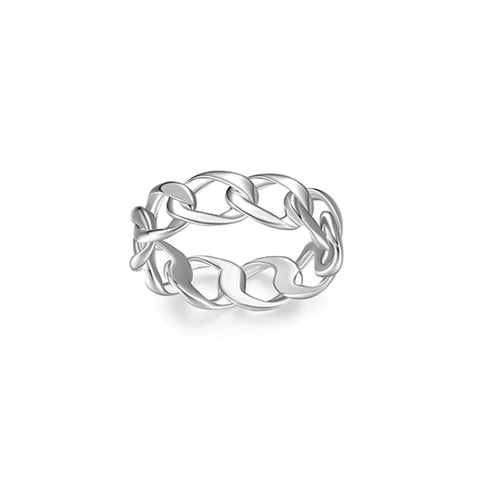 ELLE "Ovation" High Polish Link Ring - Silver - Size 8