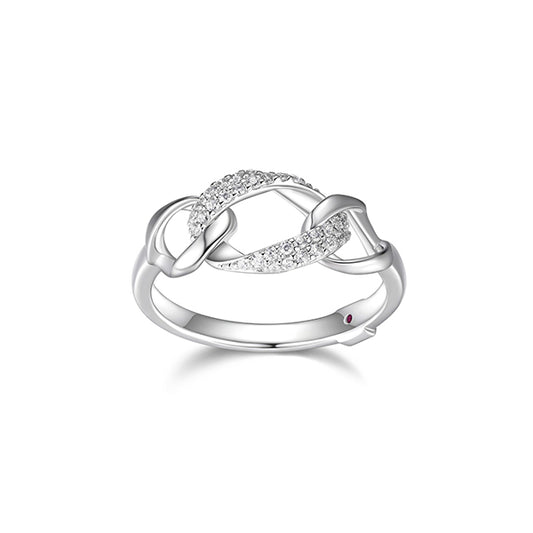 ELLE "Ovation" Oval Link with Pave Cubic Zirconia Ring - Silver - Size 7