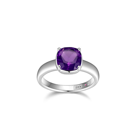 ELLE "Marble" Amethyst Cushion Cut Solitaire Ring - Silver - Size 7