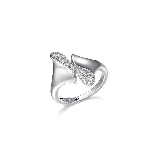 ELLE "Flamenco" Triangular with Cubic Zirconia By Pass Ring - Silver - Size 7