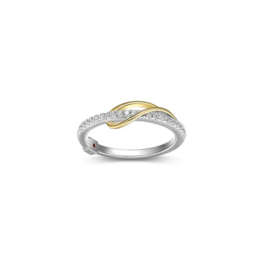 ELLE "Confluence" Pear Shape and Cubic Zirconia Ring - Silver and Gold - Size 7