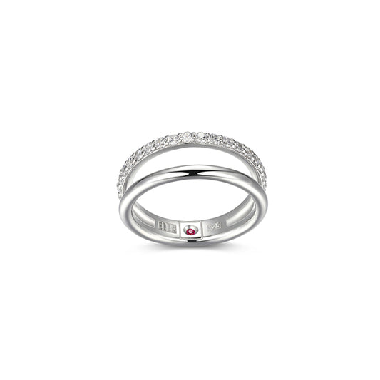 ELLE "Simpatico" 2mm Open Band with Cubic Zirconia Ring - Silver - Size 7