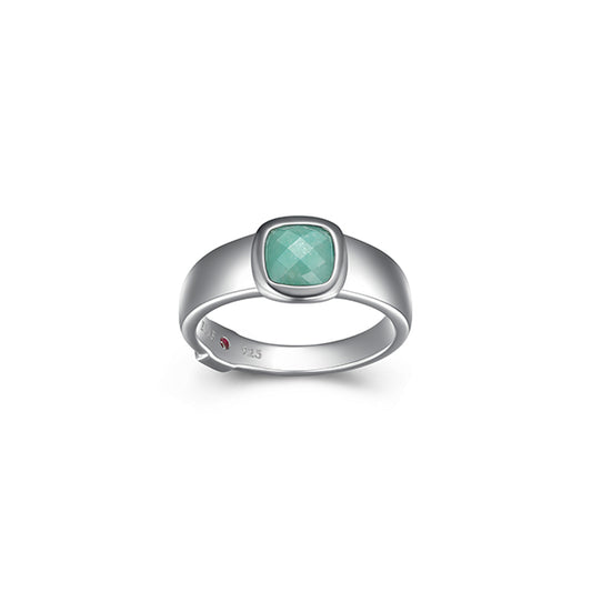 ELLE "Mirage" Cushion Cut Amazonite Bezel Set Ring - Silver - Size 7