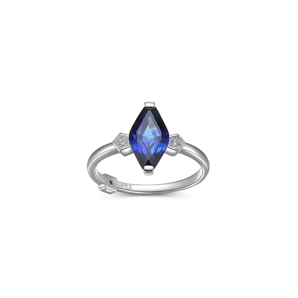ELLE "Etoile" Marquise Shape Created Sapphire and Lab Grown Diamond Ring - Blue - Size 6