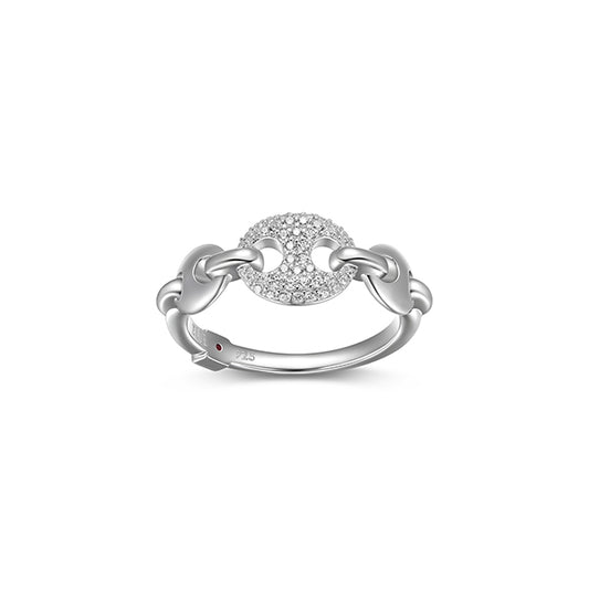 ELLE "Espion" Sterling Silver Marine Link with Pave Cubic Zirconia Ring - Silver - Size 7