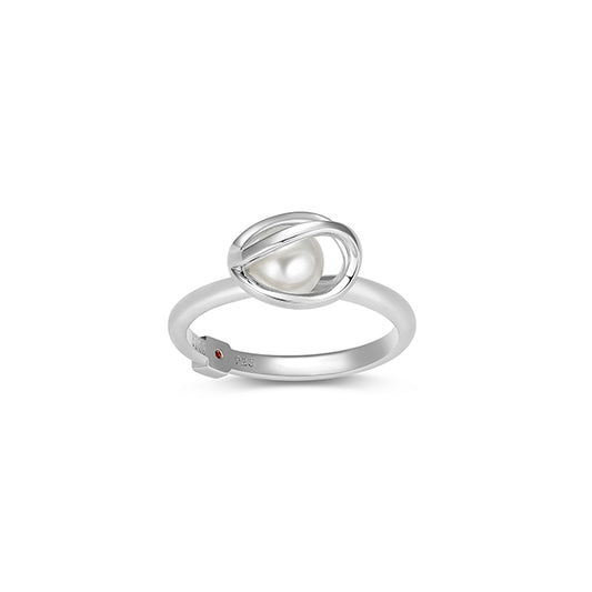 ELLE "Luna" Sterling Silver Cage with White Pearl Ring - Silver - Size 7