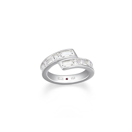 ELLE "Baguette" Straight Baguette & Square Cubic Zirconia Bypass Ring - Silver - Size 7