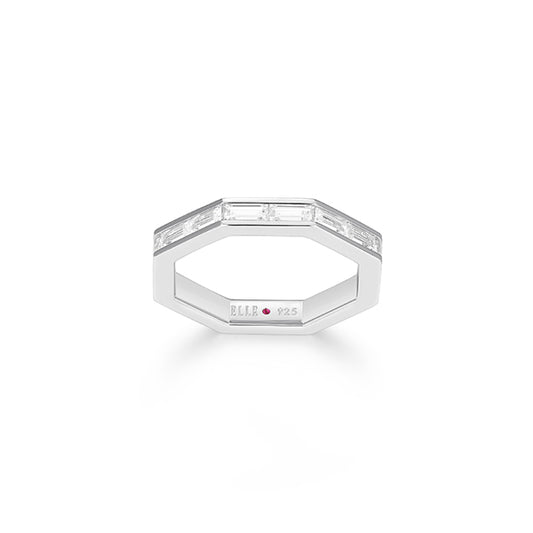 ELLE "Baguette" Straight Baguette Cubic Zirconia Octagon Shape Ring - Silver - Size 7