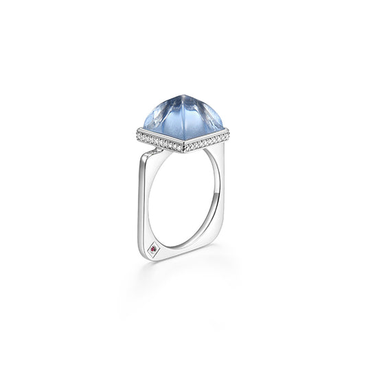 ELLE "Pivot" Synthetic Blue Quartz & Cubic Zirconia Band Statement Ring - Silver - Size 7