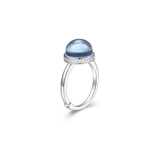 ELLE "Pivot" Synthetic Blue Quartz & Cubic Zirconia Statement Ring - Silver - Size 6