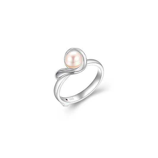 ELLE "Luna" Genuine White Pearl Wavy Ring - Silver - Size 8