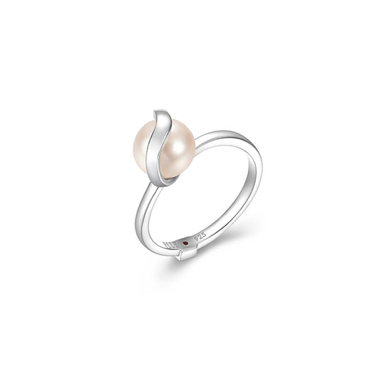 ELLE "Luna" Genuine White Pearl Ring - Silver - Size 7