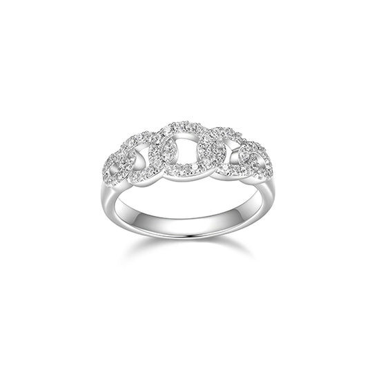 Charles Garnier Sterling Silver "Cuban Link" Curb Link with Cubic Zirconia Ring - Silver - Size 7