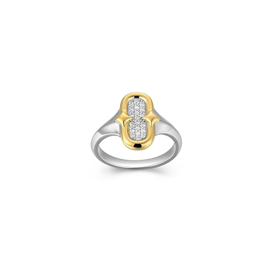 Charles Garnier Sterling Silver "New Mesh" Cubic Zirconia Ring - Silver and Gold - Size 7