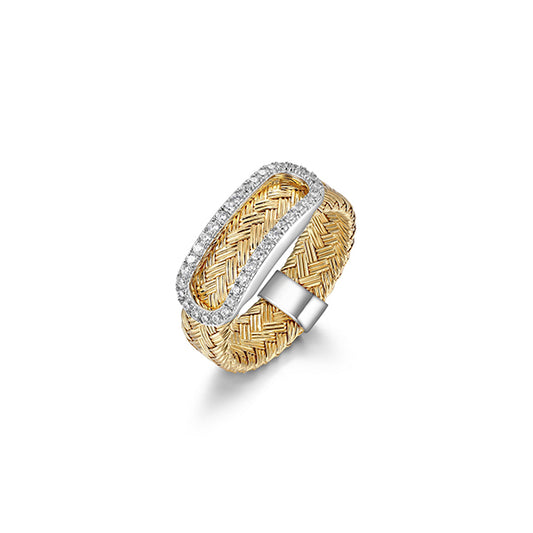 Charles Garnier Sterling Silver "Paperclip" Woven Tube Link with CZ Ring - Silver and Gold - Size 8
