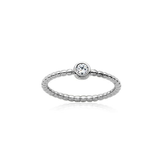 CJ Steelx Beaded Band Ring with Center Crystal - Size 7