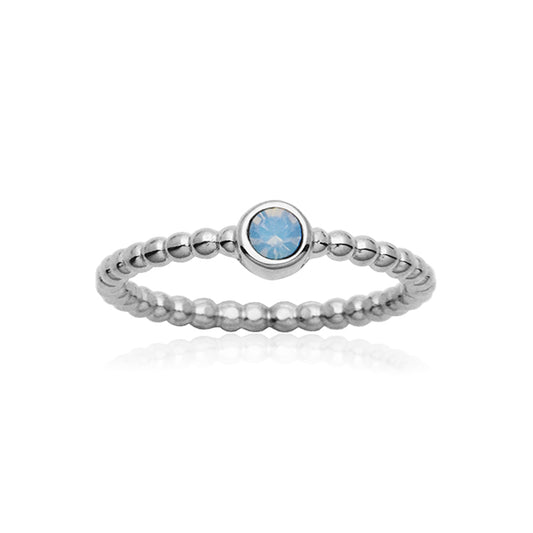 CJ Steelx Sapphire Opal Crystal Bead Ring - Silver - Size 6